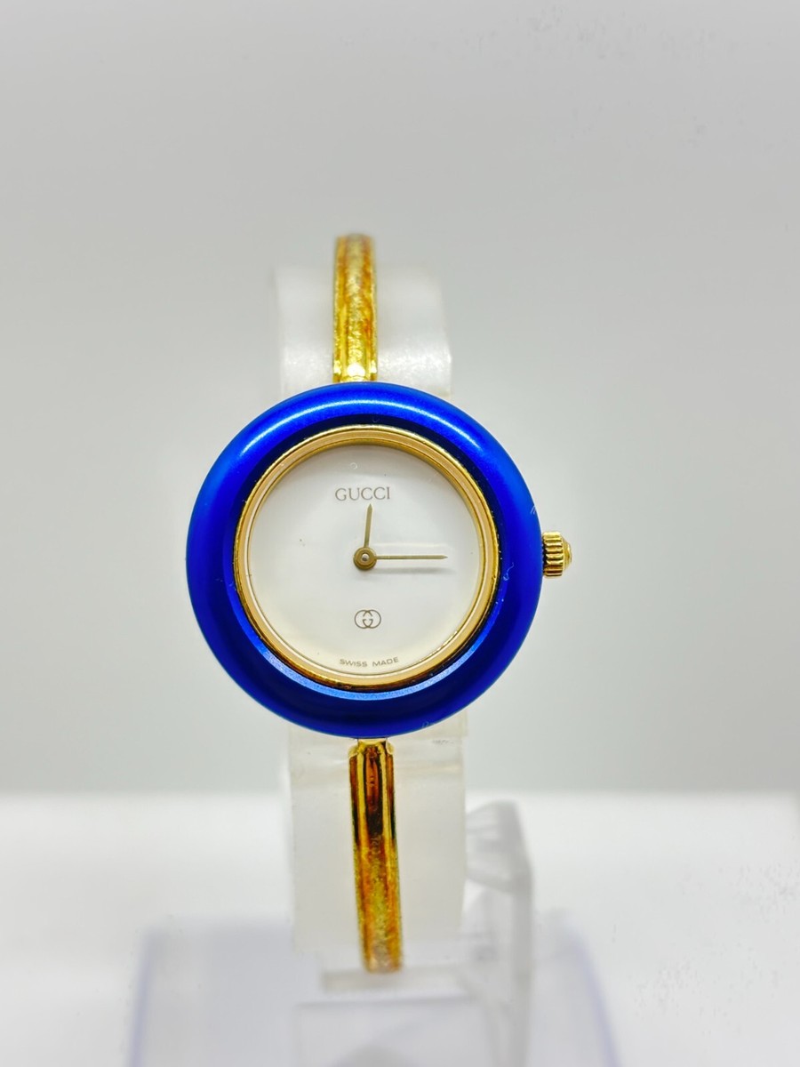 Exc+4] GUCCI 1100L Change Bezel Watch White Blue Dial Quartz Used