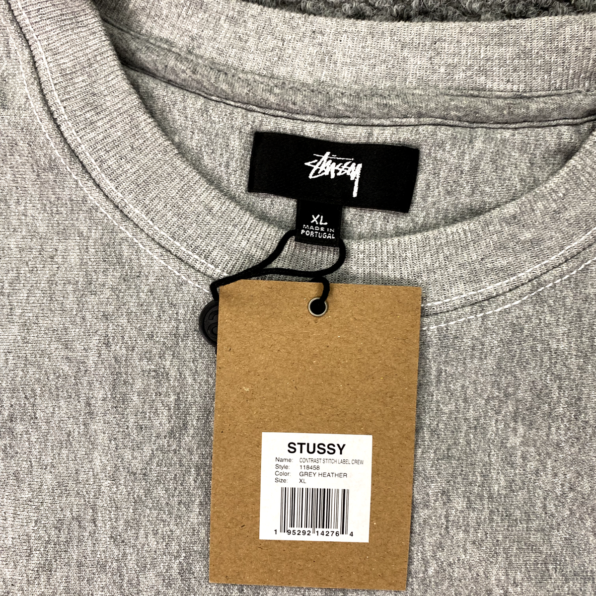 Stussy Contrast Stitch Label Crew Mens XL Grey Heather Sweatshirt