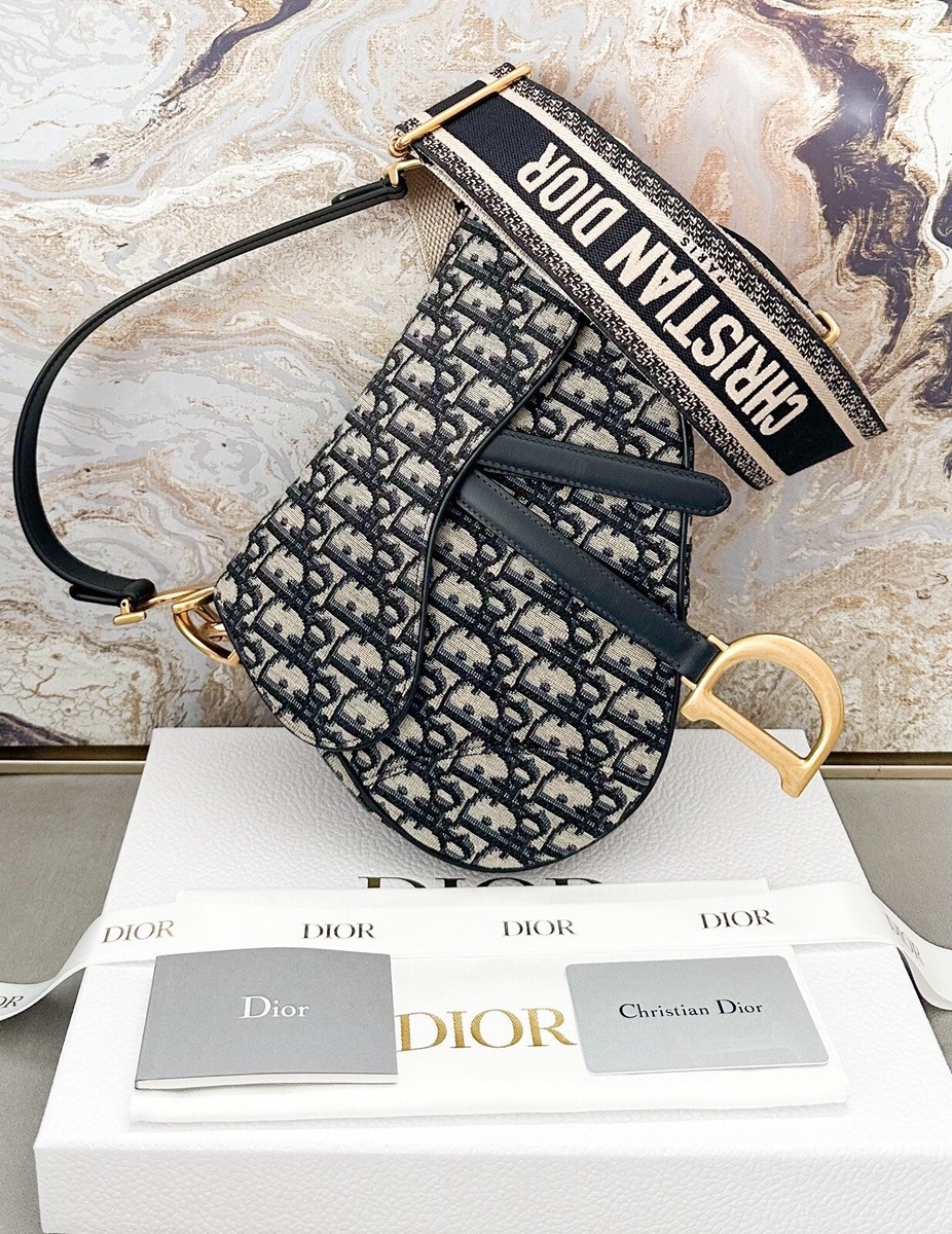 Christian Dior Oblique Medium Saddle Blue Canvas Bag | eBay