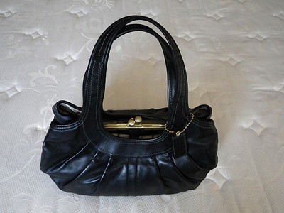 COACH ERGO BLACK TATTERSALL PLEATED LEATHER FRAME SATCHEL PURSE
