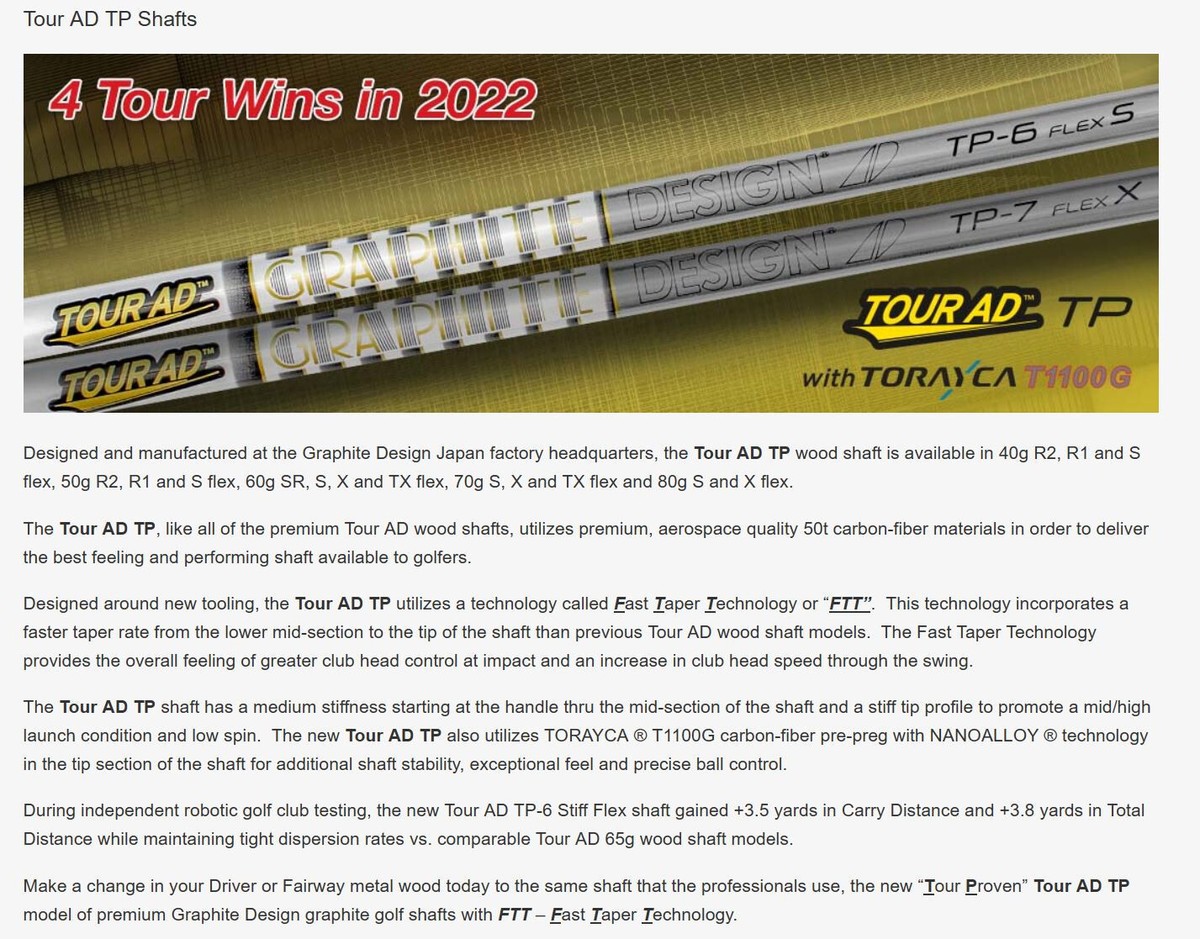 Graphite Design Tour AD TP-7 Flex Stiff Flex Fairway 3 Wood Shaft