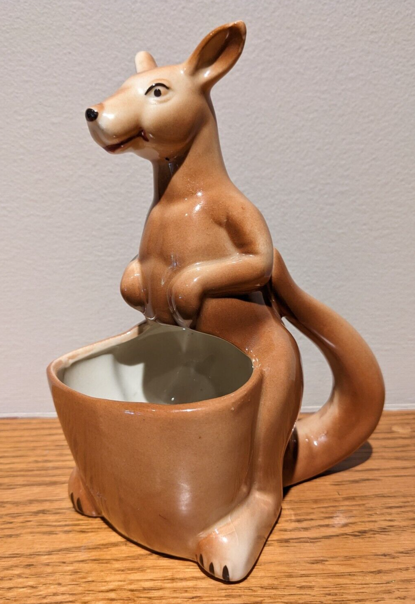 Vintage Pottery Ceramic Kangaroo w/Open Pouch for flowers