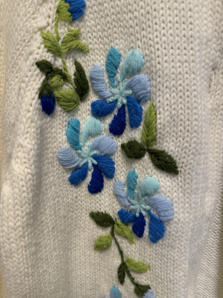 Women's Large Sears Vintage 60's Embroidered Flowers Cardigan