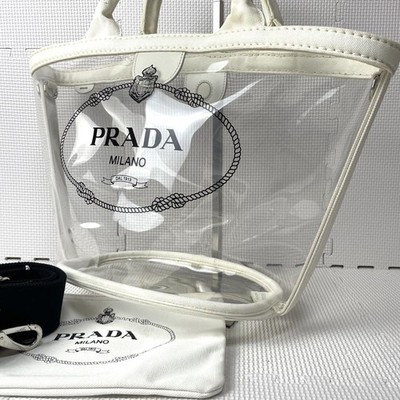 Prada Plex Canapa Clear Tote Bag With Pouch White Pvc Transparent