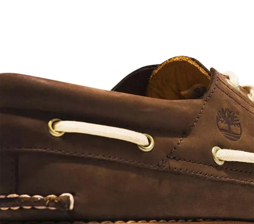 TIMBERLAND MEN'S 3-EYE AUTHENTIC HANDSEWN BOAT SHOES DARK BROWN