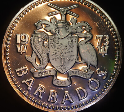 1973 Barbados Neptune Ocean God 10 dollars TONED 925 Sterling