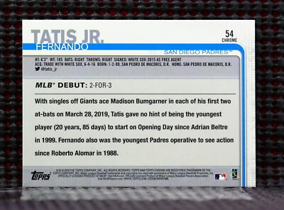 FERNANDO TATIS JR. - 2019 TOPPS CHROME UPDATE PINK REFRACTOR | eBay