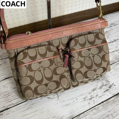 Coach Vintage Y2K Pink Beige Shoulder bag Signature Canvas Leather