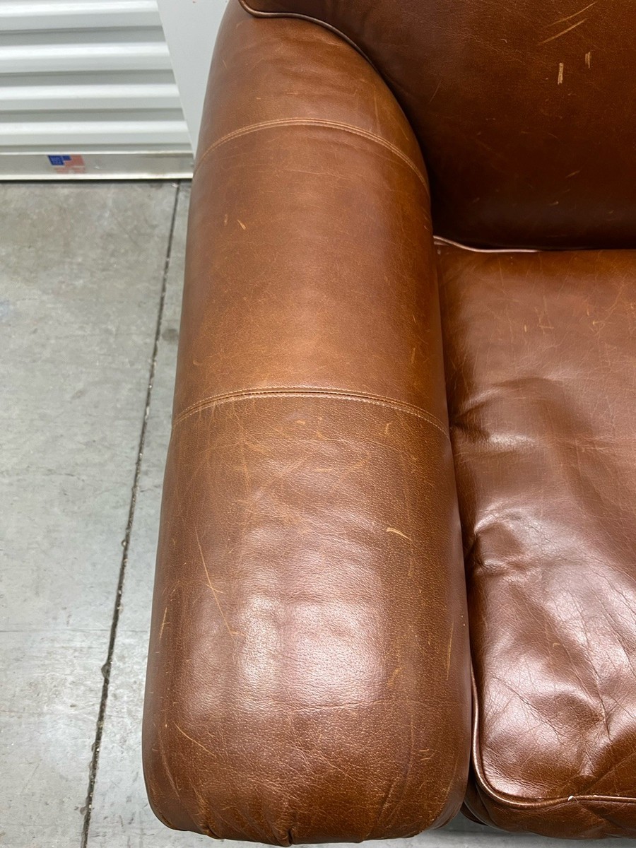 Ralph Lauren English Roll-Arm Brown Leather Sofa With Down Seat