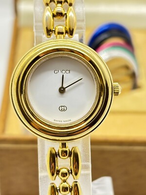 Near Mint w/Box] GUCCI Change Bezel Dial 6 colors Watch Gold Used