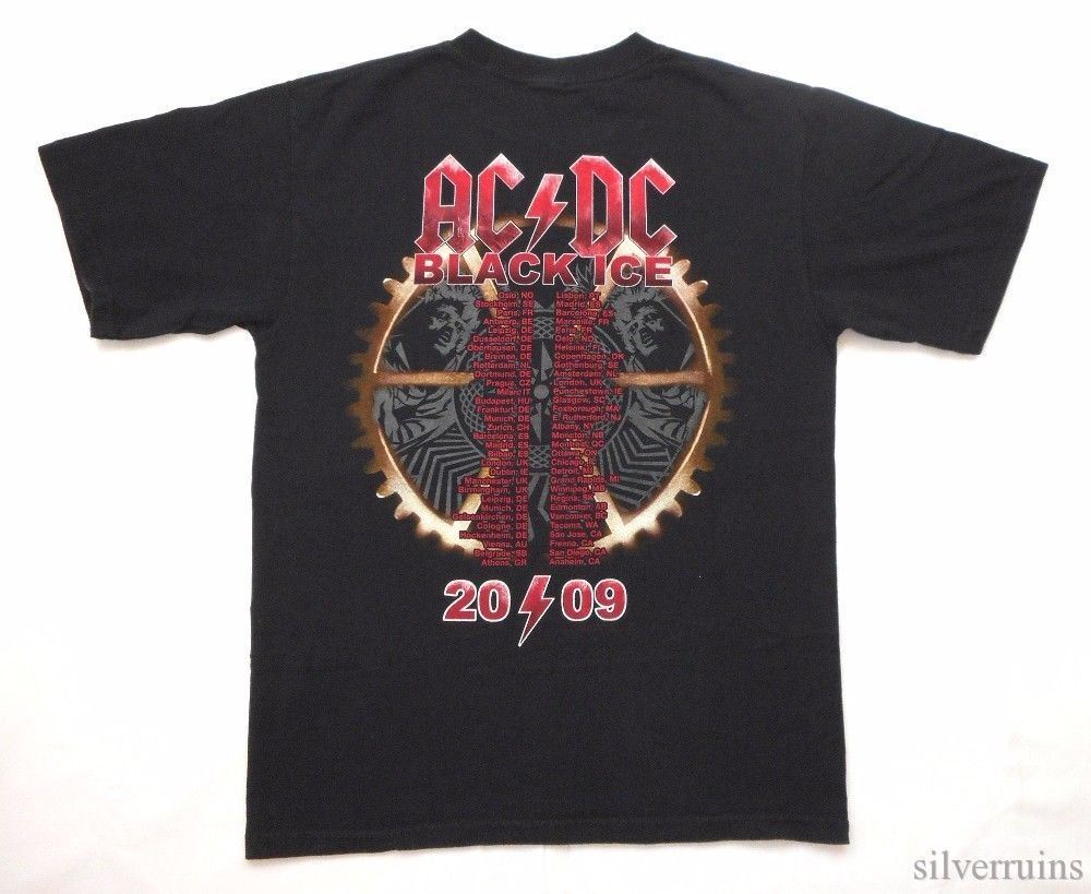 AC/DC Vintage T Shirt 2009 Black Ice Tour Live In Concert Logo