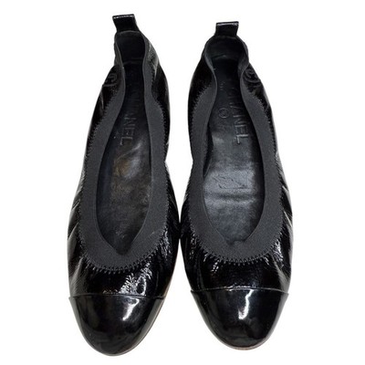Chanel Black Patent Leather Ballet Flats – Size 36 – Cap Toe with