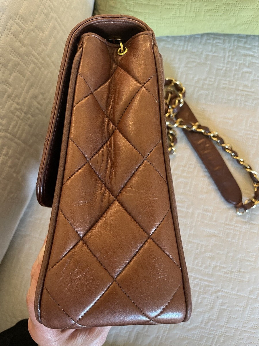 Rare Chanel Vintage Caramel Brown Lambskin Jumbo 24k CC Square
