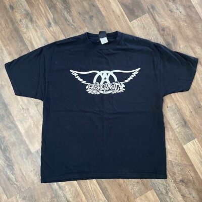 Vintage 90s AEROSMITH Logo Print Black T-Shirt Giant Tag