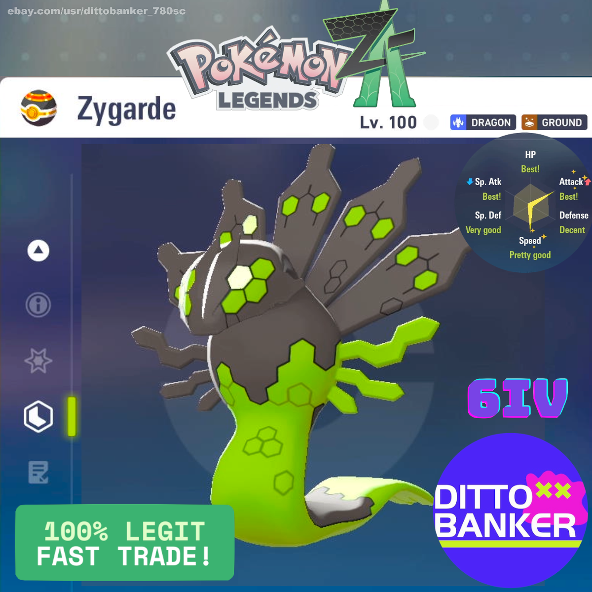 Pokemon Legends ZA Non-Shiny ZYGARDE 50% Form Lv100 Adaman/6IV MAX