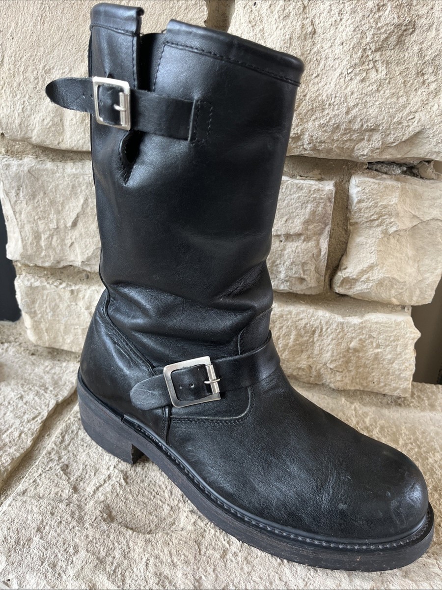 Vintage 60s SEARS KU Engineer Boots Black Leather Motorcycle 9.5E