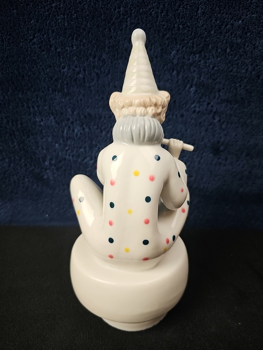 VINTAGE Porcelain Spinning Flute Clown Music Box Figure EXCELLENT