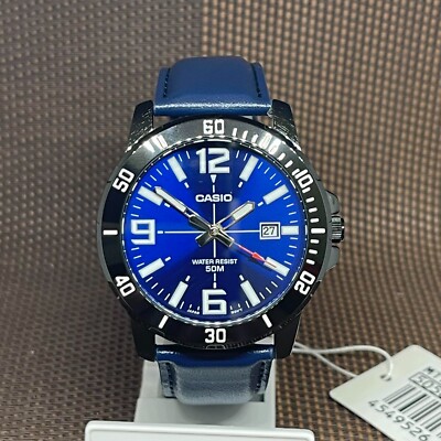 Casio MTP-VD01BL-2B Blue Leather Analog Quartz Sporty Design Men's