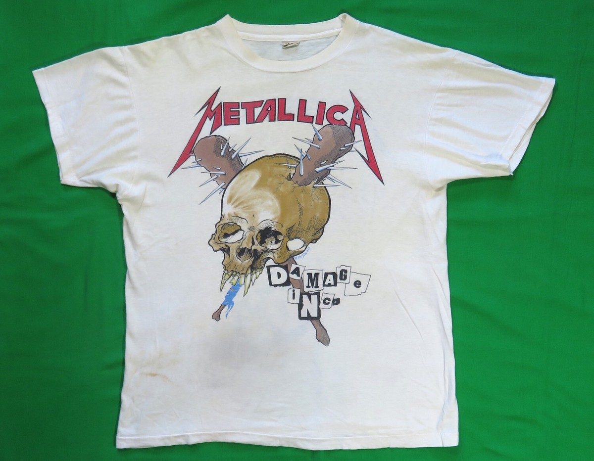 Metallica Vintage White T Shirt 1986 Master Of Puppets Tour