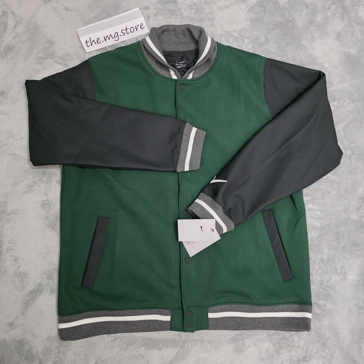 Nike Team Green Letterman Jacket Full-Snap DJ5971-341 Men's Sz XL