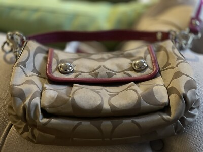 Coach Poppy Khaki & Pink Signature Cross-body Shoulder Handbag