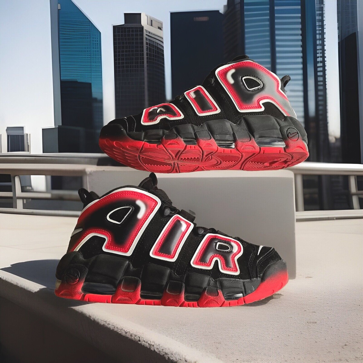 NIKE AIR MORE UPTEMPO '96 BLACK/WHITE-LASER CRIMSON MENS SIZE 8 | eBay
