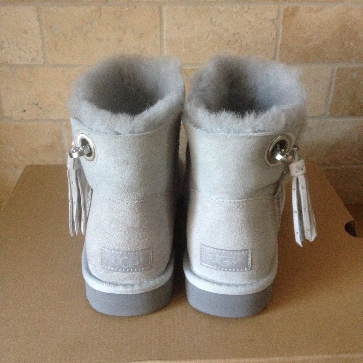UGG Josey Swarovski Crystal Bling Pin Grey Violet Suede Boots Size