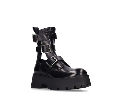 ALEXANDER MCQUEEN RAVE LEATHER BIKER COMBAT BOOTS IN BLACK - NEW