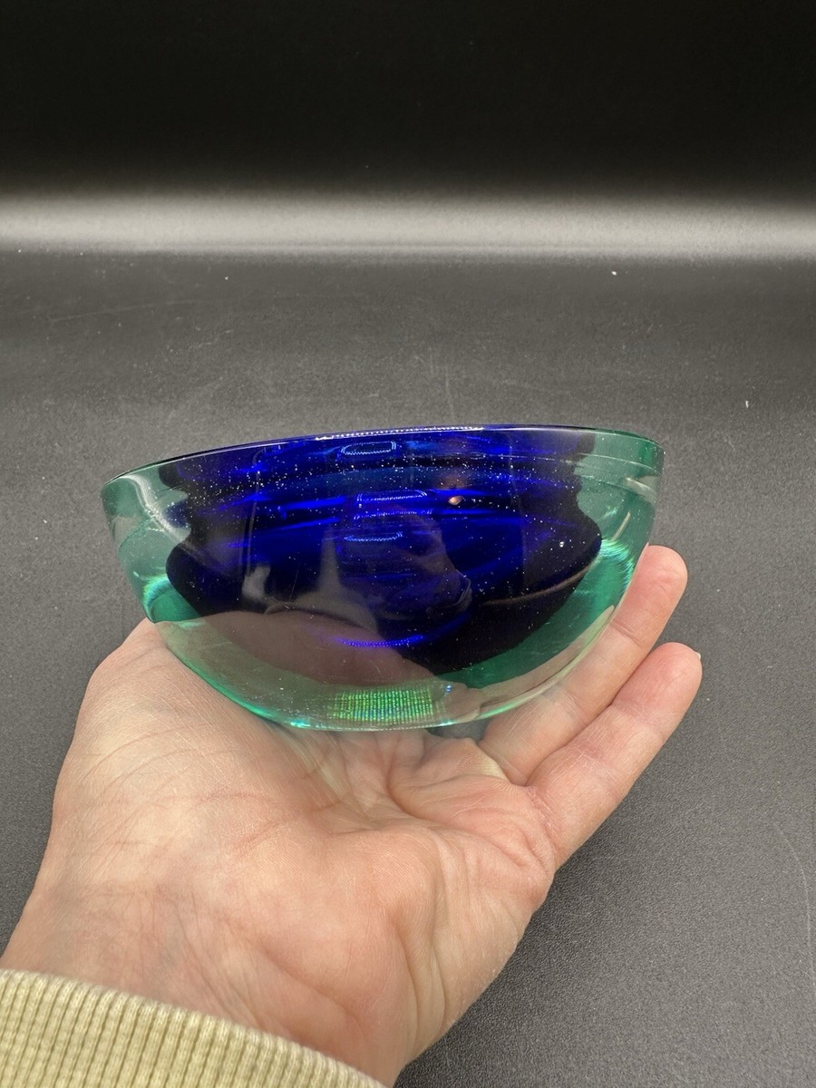 Archimede Seguso Geode Bowl in Green and Blue, Murano Italy ca