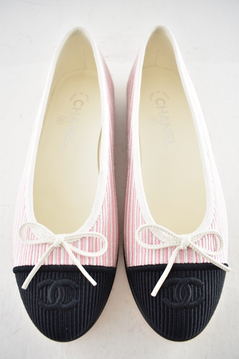 Chanel 24S Pink White Black Pinstripe Stripe CC Logo Ballet