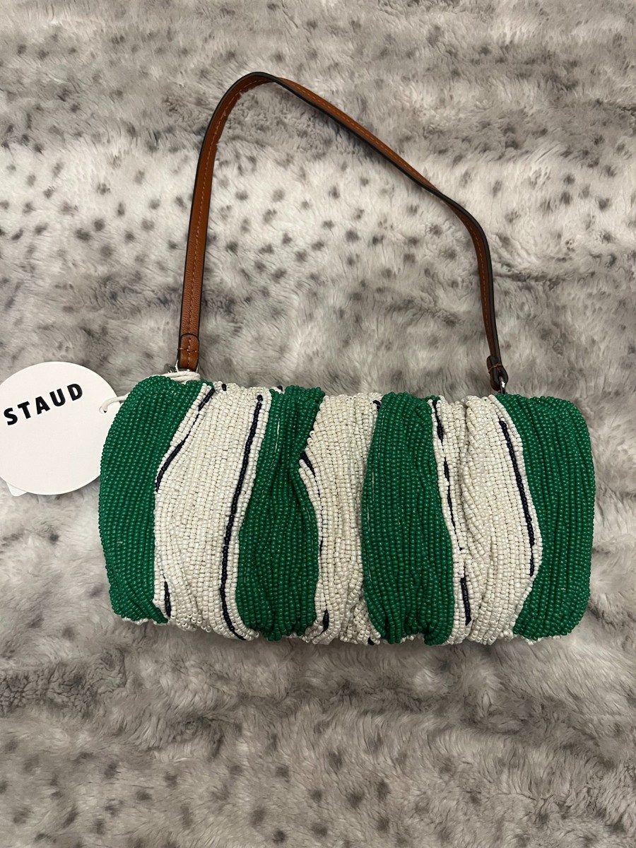 STAUD BUNGALOW STRIPE BEADED BEAN BAG in White/ Green MSRP$290 | eBay