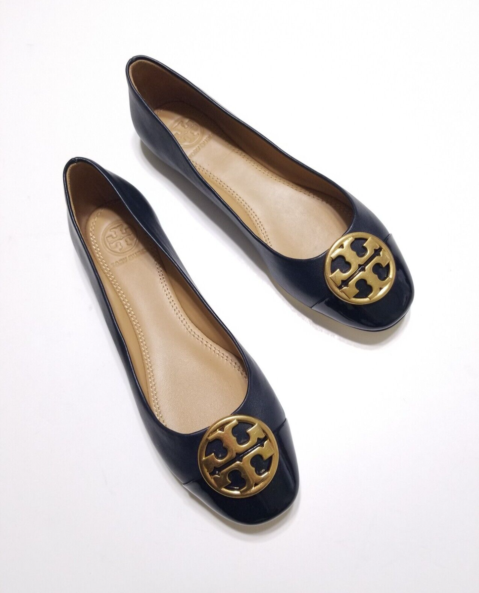 NIB Tory Burch Chelsea Cap-Toe Leather Ballet Flat, Perfect Navy