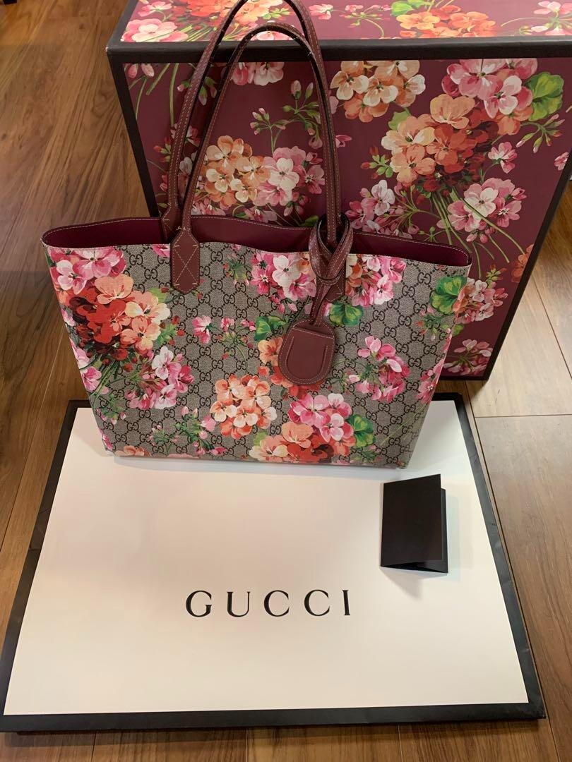 Gucci Tote Bag Floral Reversible Blooms Flower Multicolor for