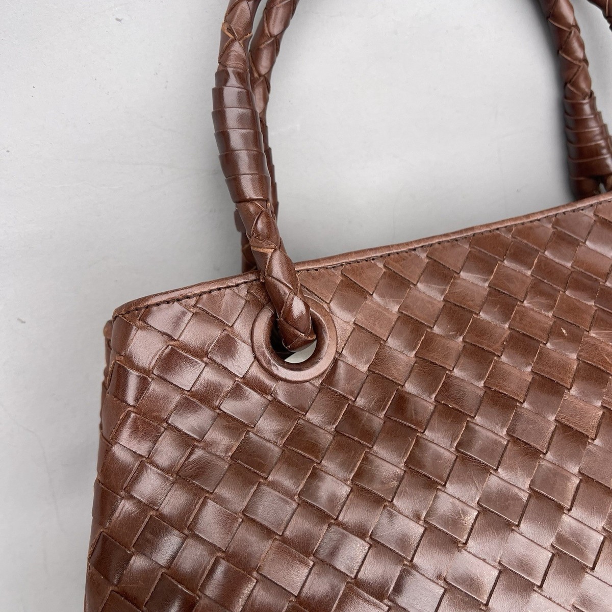 Bottega Veneta intrecciato Brown Leather Woven Top Handle Bag | eBay