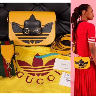NEW $3,400 GUCCI x Adidas Yellow Leather HORSEBIT 1955 MINI BAG w