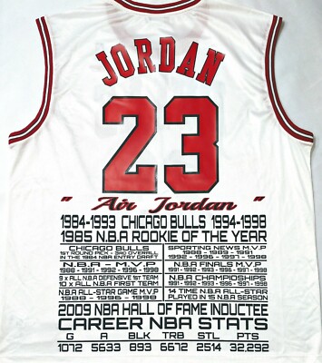 B-NWT-VINTAGE MICHAEL JORDAN CHICAGO BULLS NBA CAREER STATS/AWARDS