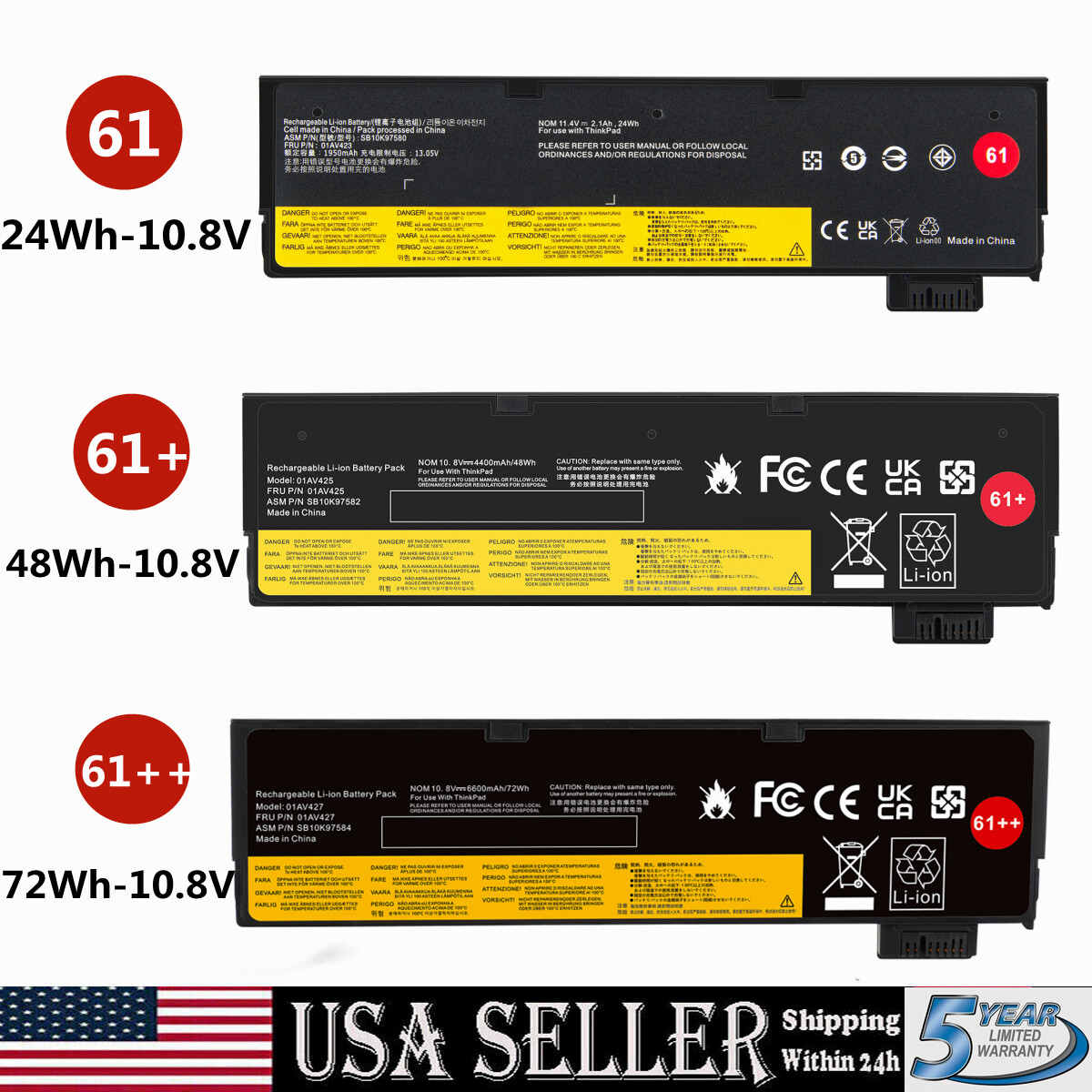 61++ Battery For Lenovo Thinkpad T470 T480 T570 T580 P51s P52s