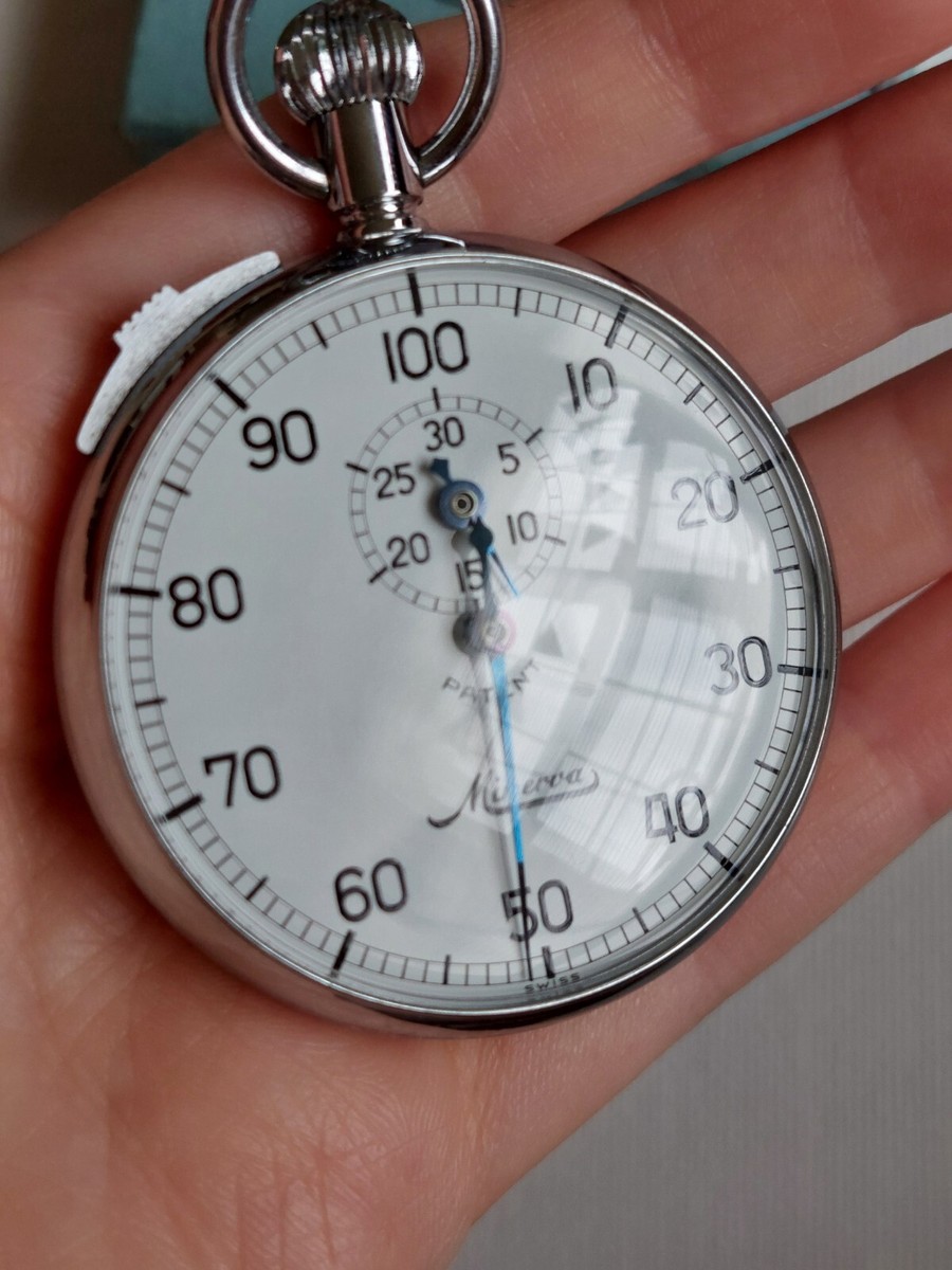 Rare Vintage Minerva Timer Stopwatch White Dial + Original Box