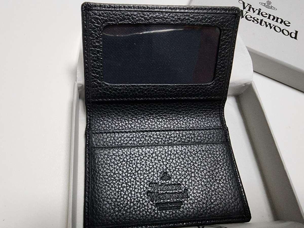 Vivienne westwood Grain Leather Flap Card Holder Black Silver ORB