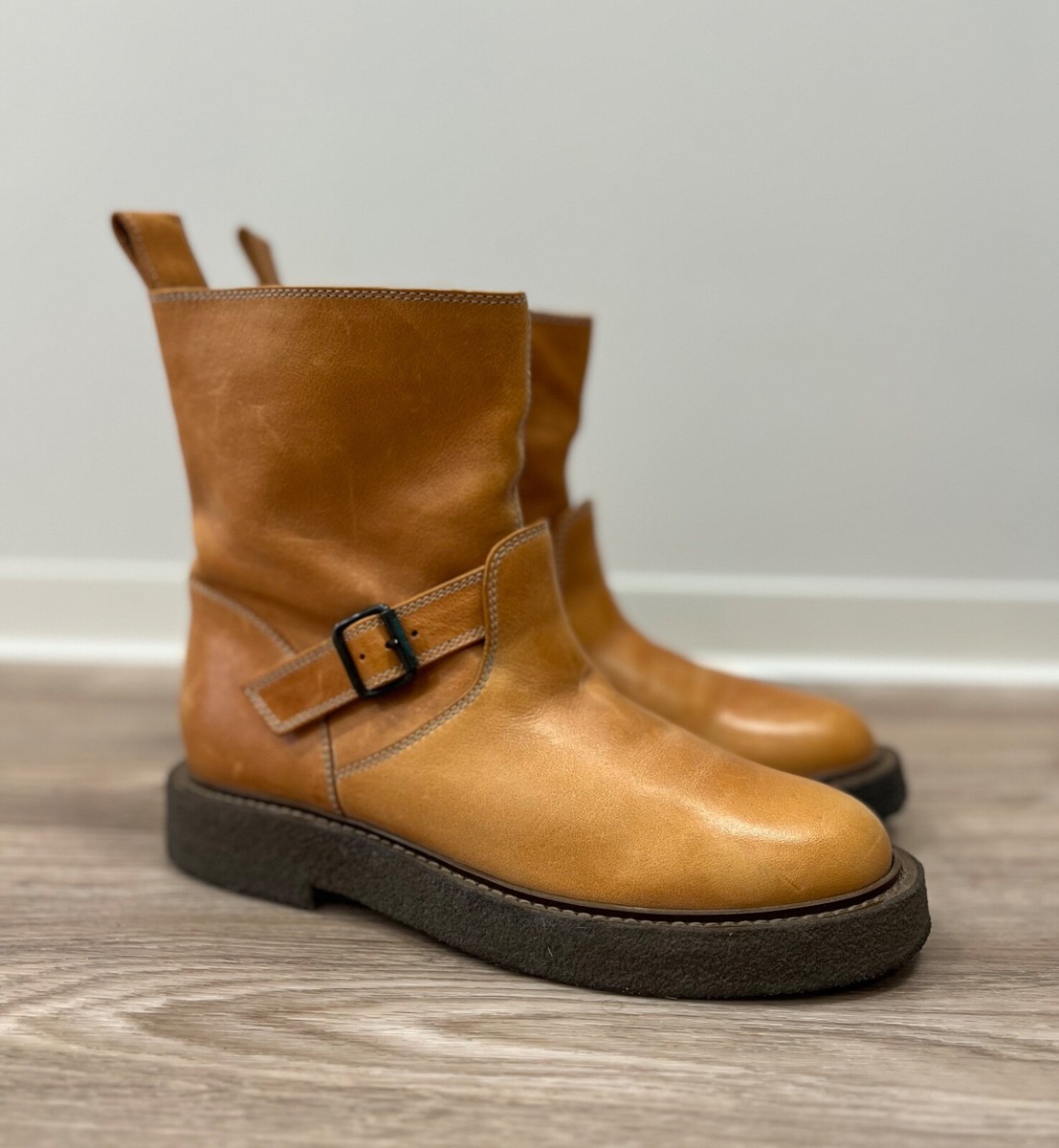 Maison Martin Margiela Leather Biker Ankle Light Brown Boots | eBay
