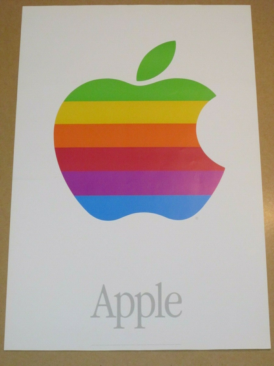 Vintage Apple Computer Rainbow Logo Poster 1980's Employee Owned