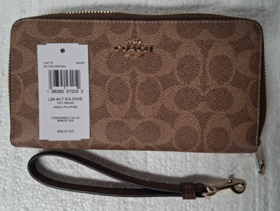NWT ~ Coach CW778 Long Zip Around Wristlet Wallet In Signature Tan