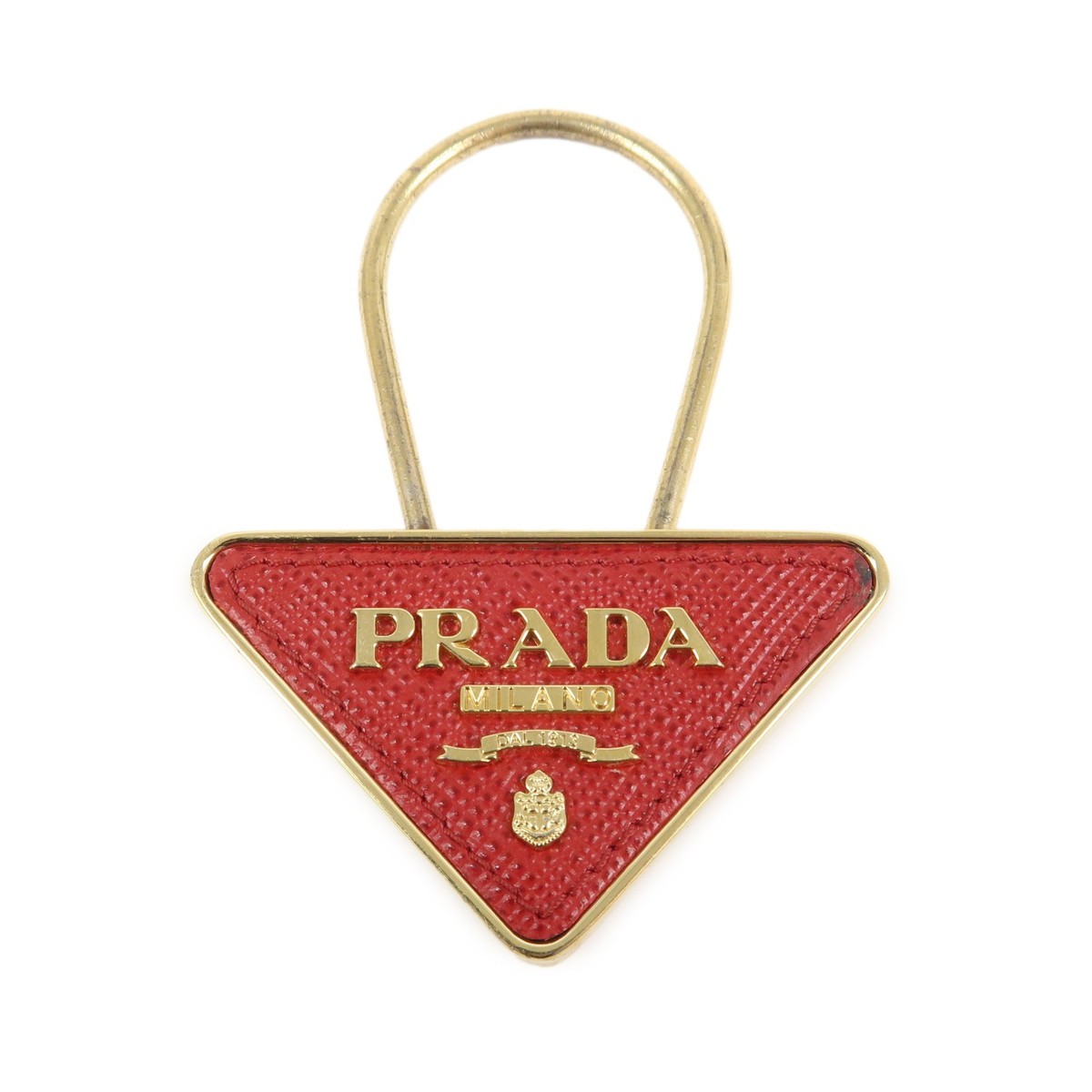 PRADA Triangle Logo Saffiano Leather Metal Bag Charm Red 1PP301