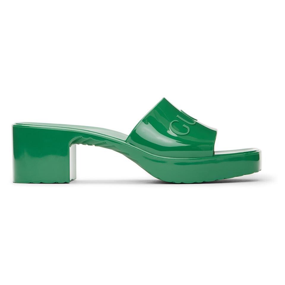 NEW Gucci Rubber Logo Platform 20/60mm Slide Sandals - Shamrock
