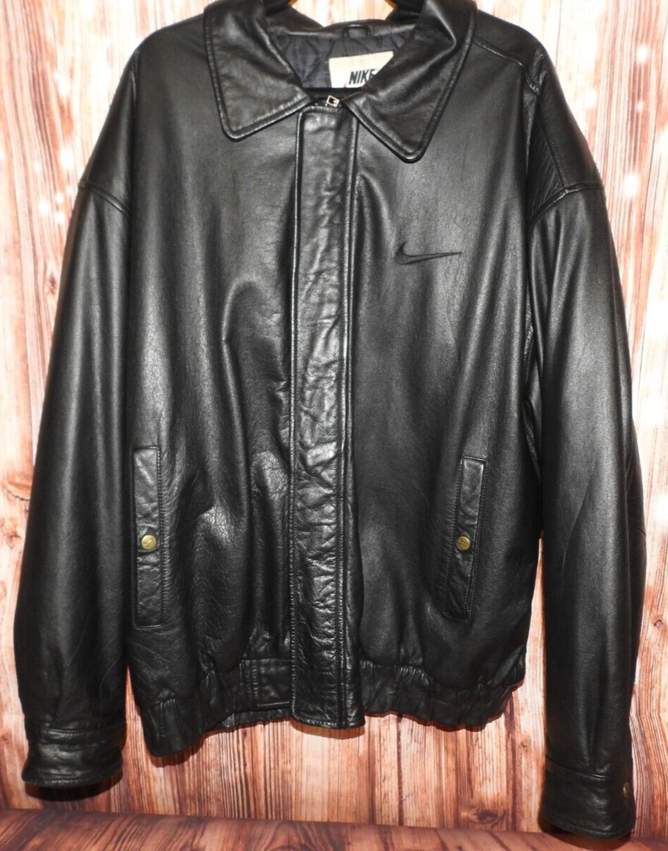 Collectible Vintage 90s Nike Big Swoosh Leather Bomber Jacket