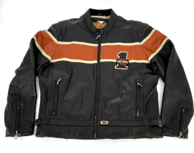 Harley Davidson Men Vintage VICTORY LANE Leather Jacket Orange