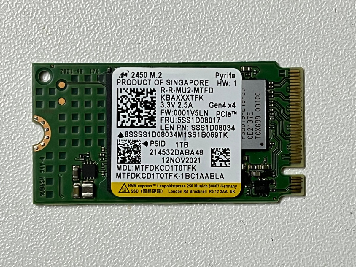 Micron 2450 M.2 2242 MTFDKCD1T0TFK 1TB PCIe Gen4x4 NVMe SSD Pyrite