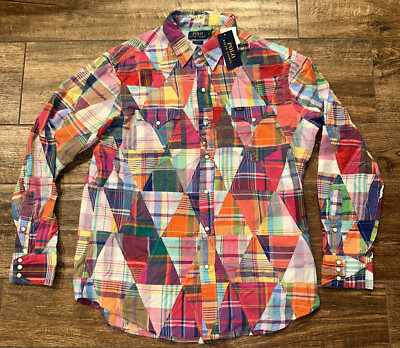 Polo Ralph Lauren Mens SIZE L LARGE Patchwork Plaid Madras Western