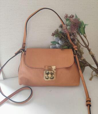 Chloe Elsie Leather Chain Shoulder Crossbody Bag Beige Vintage