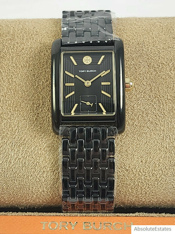 NEW Tory Burch Black & Gold Eleanor Ladies Watch TBW1071 Logo NIB